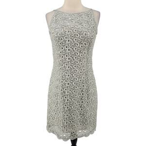 Jessica McClintock Shimmer Metallic Lace Sheath Dress with Glitter lining